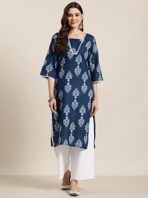 PRISCA Women Floral Print Straight Kurta(Blue)