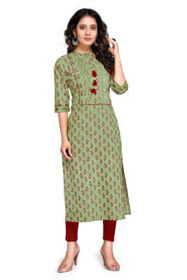 Rajnandini Women Printed Straight Kurta(Green)