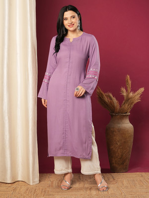 Gosriki Women Embroidered Straight Kurta(Purple)