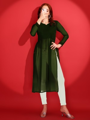 Fashion2wear Women Solid Straight Kurta(Green)