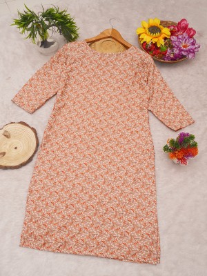 RIDDHI COLLECTION MALL Women Printed Straight Kurta(Orange, White, Brown)