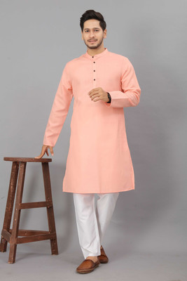 ODD by Poshaak Men Solid Straight Kurta(Pink)