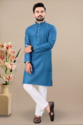 HERIN ENTERPRISE Men Embellished Asymmetric Kurta(Blue)
