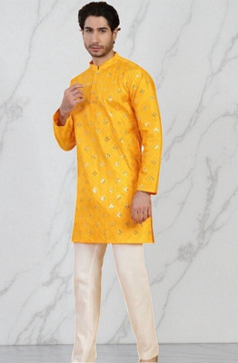 Bisswas Men Embellished Straight Kurta(Black)