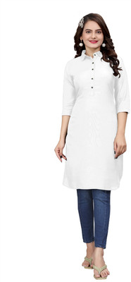 VK Creation Women Solid A-line Kurta(White)