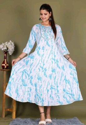 AASHLEY Women Embroidered Flared Kurta(Blue)