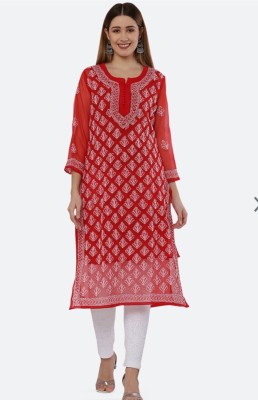 Chikankari by fs fashion Women Chikan Embroidery Straight Kurta(Maroon)