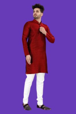 Jayega Men Printed Straight Kurta(Maroon)