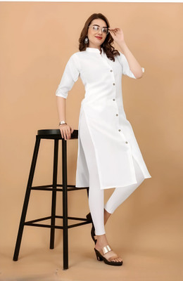 SHREE HARIJI TEXTILE Women Solid A-line Kurta(White)