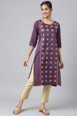 Aurelia Women Solid Straight Kurta(Purple)
