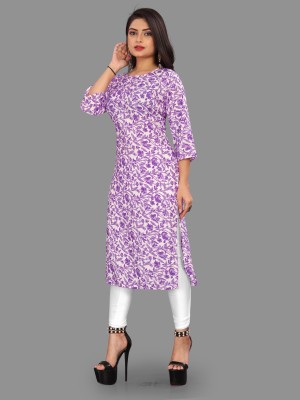 dharmanandan creation Women Printed Straight Kurta(Purple)