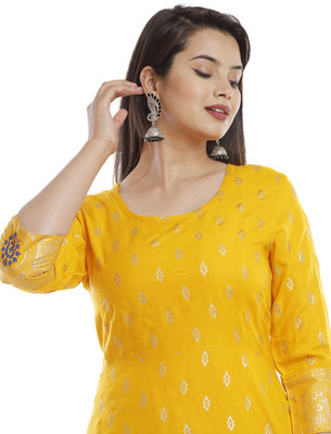 Well style Women Floral Print Anarkali Kurta(Yellow)