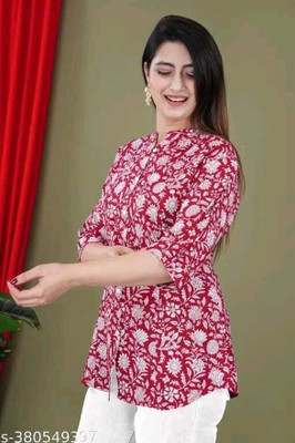 M K Textile Women Printed A-line Kurta(Red)