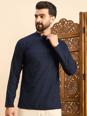 ANOUK Men Woven Design Straight Kurta(Blue)