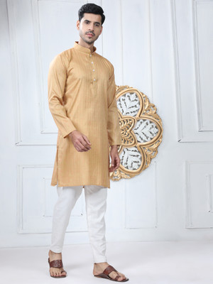 ZURIKA FASHION Men Striped A-line Kurta(Yellow)