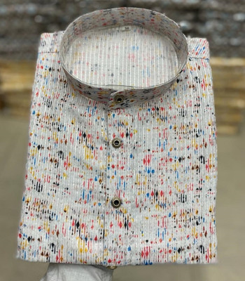Lazzly Men Printed Straight Kurta(White)