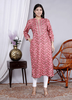 KESHAV FAB Women Floral Print Straight Kurta(Red)