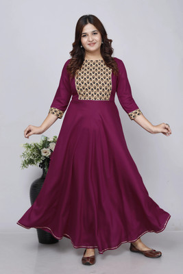 RAAKA Women Printed Anarkali Kurta(Maroon)