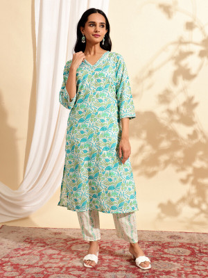 Anmi Printed Women Straight Kurta(Green)