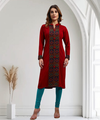 HEMLOCK Women Printed Straight Kurta(Maroon)