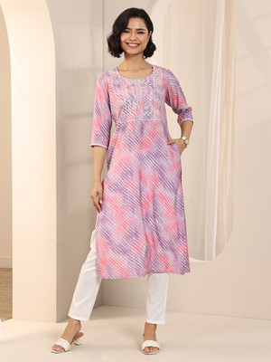 LIBAS Women Printed Straight Kurta(Purple)