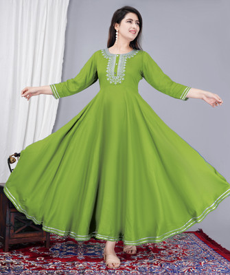 Uroos Women Solid Anarkali Kurta(Light Green)