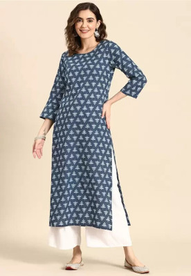 MinniTrend Women Printed Straight Kurta(Grey)