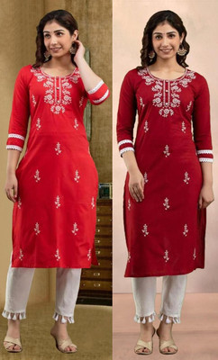 SISTO Women Embroidered Straight Kurta(Multicolor)