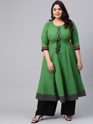 Yash Gallery Women Embroidered Anarkali Kurta(Green)