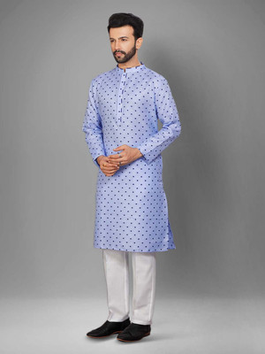 JUGG JUGG JEEYO Men Printed Straight Kurta(Blue)