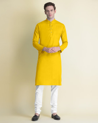 JENJEE FASHION Men Solid Straight Kurta(Yellow)