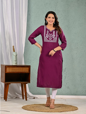 Ramkudi Women Embellished A-line Kurta(Maroon)