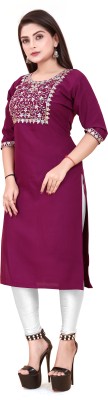 TITHIGARMENTS Women Embroidered A-line Kurta(Purple)