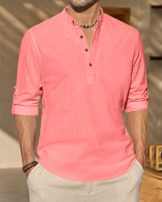 zbio Men Solid Straight Kurta(Pink)