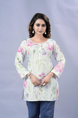 RUPPE Women Floral Print A-line Kurta(White, Pink)