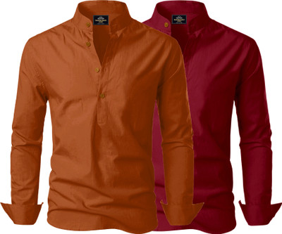 Kavyangle Creation Men Solid Straight Kurta(Brown, Maroon)