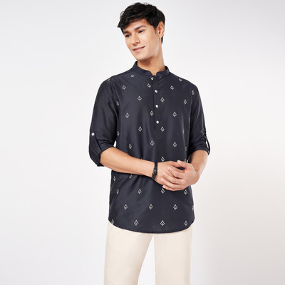 Indus Route by Pantaloons Men Printed A-line Kurta(Blue)