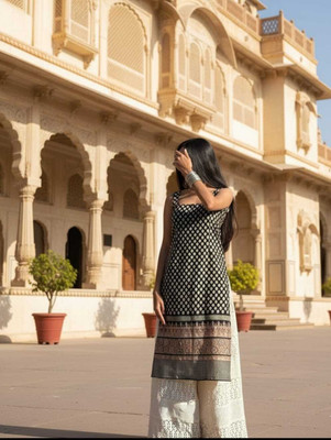 TWINKLE TEXTILE Women Printed Straight Kurta(Black)