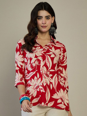 ANOUK Women Printed Straight Kurta(Red)
