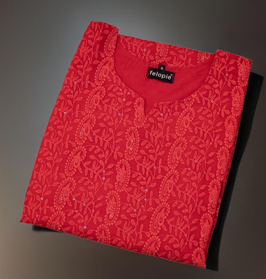 Umoly Women Embroidered Straight Kurta(Red)