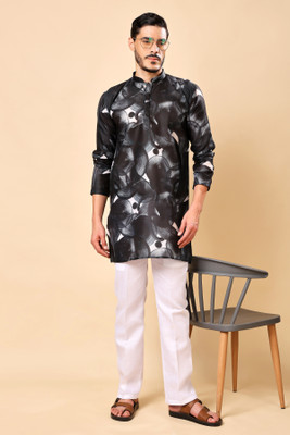 Ashak fashions Men Printed, Animal Print Straight Kurta(Black, White)
