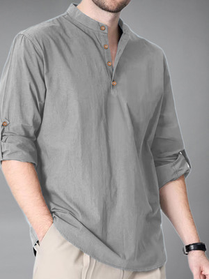 UNIFAV Men Solid Straight Kurta(Grey)