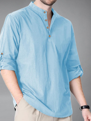 Vashuqi Men Solid Straight Kurta(Light Blue)