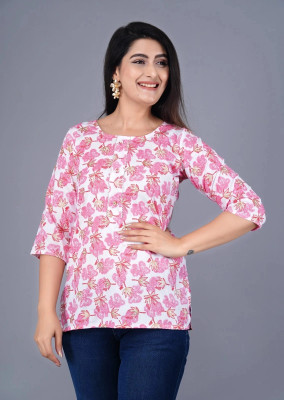 raavi fashion Women Printed Straight Kurta(Pink)