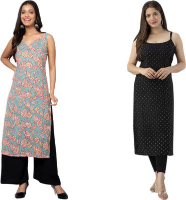 KALLAXI Women Printed Straight Kurta(Multicolor)