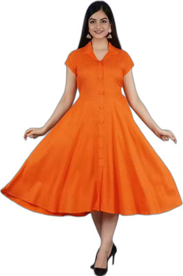 VRSS ENTERPRISES Women Shirt Orange Midi/Calf Length Dress