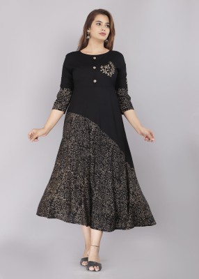 NAMA'S Women Printed Anarkali Kurta(Black)