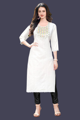 ALLMDR Women Printed A-line Kurta(White)