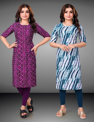 Tashvi Creation Women Printed Straight Kurta(Dark Blue)