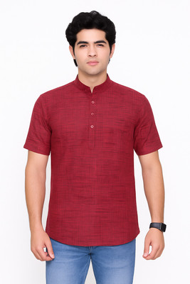 HS Collection Men Printed Straight Kurta(Maroon)